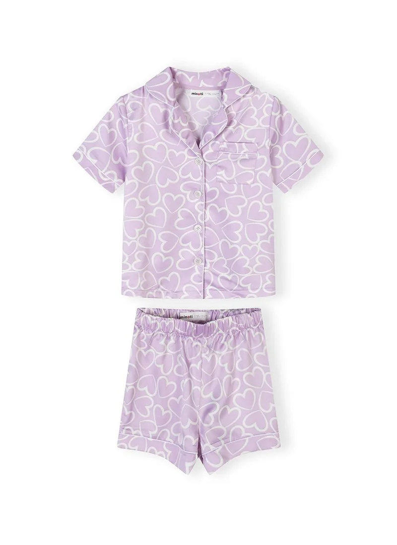 Minoti Girls satin pyjama set lilac heart print